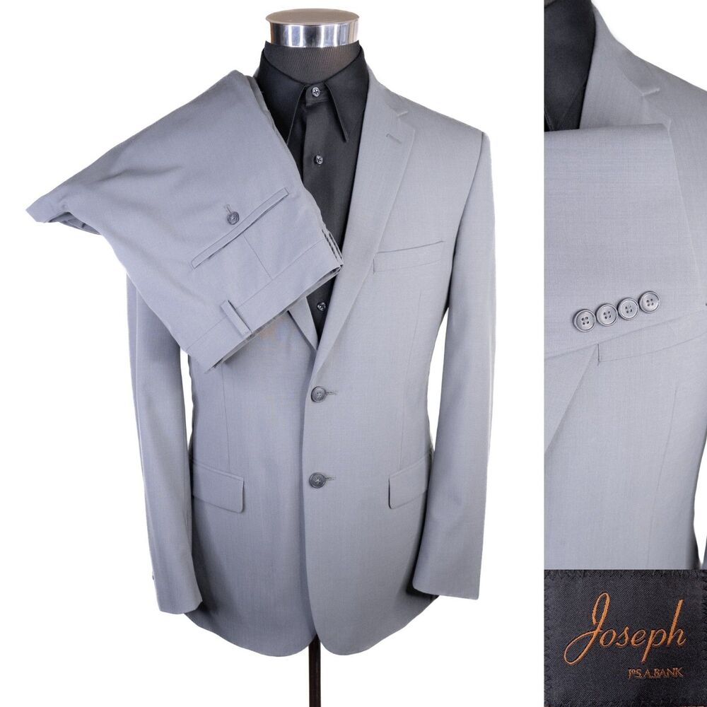 Joseph JoS. A. Bank 2-Pcs Suit Solid Gray Blazer 40R Pants 34x30 Wool 2-Buttons